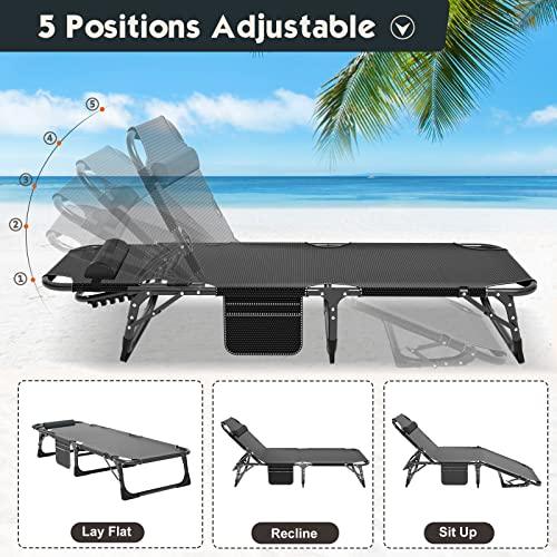 MOPHOTO Folding Chaise Lounge Chair 5-Position, Folding Cot, Heavy Duty Patio Chaise Lounges for Outside, Poolside, Beach, Lawn, Camping - CookCave