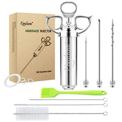 Meat Injector Syringe 2-oz Marinade Flavor Barrel 304 Stainless Steel with 3 Marinade Needles for BBQ Grill Smoker, Turkey, Fish, Brisket, Paper Silicone Brush and Instruction Included by Kendane - CookCave