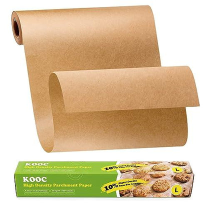 KOOC Premium 60-Feet Parchment Paper Roll - 12-Inch Width, Non-Stick, Unbleached Baking Paper - Ideal for Baking, Cooking, and Food Preparation - 60 Square Feet Coverage - Compostable, High Density - CookCave