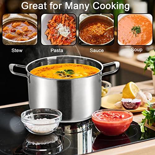 ZENFUN Stainless Steel Stockpot with Steamer Rack, 6 Quart Pot With Glass Lid, Non-stick Soup Pot with Handles, Small Cooking Pot 6 Quart, Sauce Pot, Induction Pot, Silver - CookCave