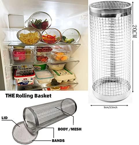 Rolling Grilling Basket - Rolling Grilling Basket for Outdoor Grilling, Round Stainless Steel Grilling Mesh, Camping Grill for Grilling Meat, Vegetables, Chips, Fish - Multipurpose Grilling Mesh - CookCave