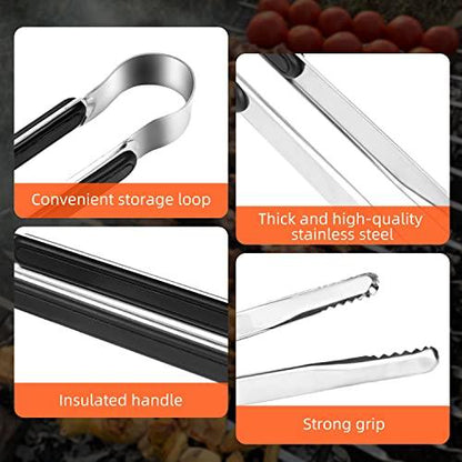 4 Pack Premium Stainless Steel Kitchen Tongs, Serving Tongs for Cooking, XEVOM Metal Food Tongs with Non-Slip Grip, Heat Resistant Grill Tongs 10 inch - CookCave