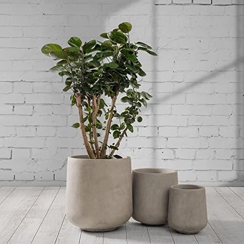 Kante 15.3"+11.6"+8.2" Dia Round Concrete Planter, Large Outdoor Indoor Planter Pots Containers with Drainage Holes and Rubber Plug for Home Garden Patio, Weathered Concrete - CookCave