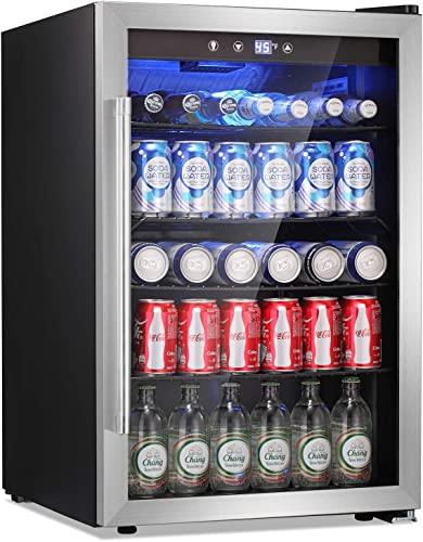 Antarctic Star Beverage Refrigerator Cooler - 145 Can Mini Fridge Glass Door for Soda Beer or Wine, Small Drink Dispenser, Clear Front Door for Home Office or Bar, 4.4Cu.Ft. - CookCave