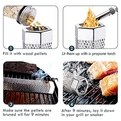 Smoke Tube - 12'' Smoke Tube for Pellet Grill 5 Hours of Billowing Smoke, Stainless Steel Pellet Smoker Tube for All Grill or Smoker, Hot or Cold Smoking - CookCave