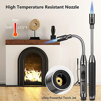 Butane Torch Lighter, 10.1 inches Long Lighter Refillable Jet Flame Adjustable Windproof Lighter with Fuel Level Window for Kitchen BBQ Candles Gas Fireplace Charcoal- Butane Not Included - CookCave