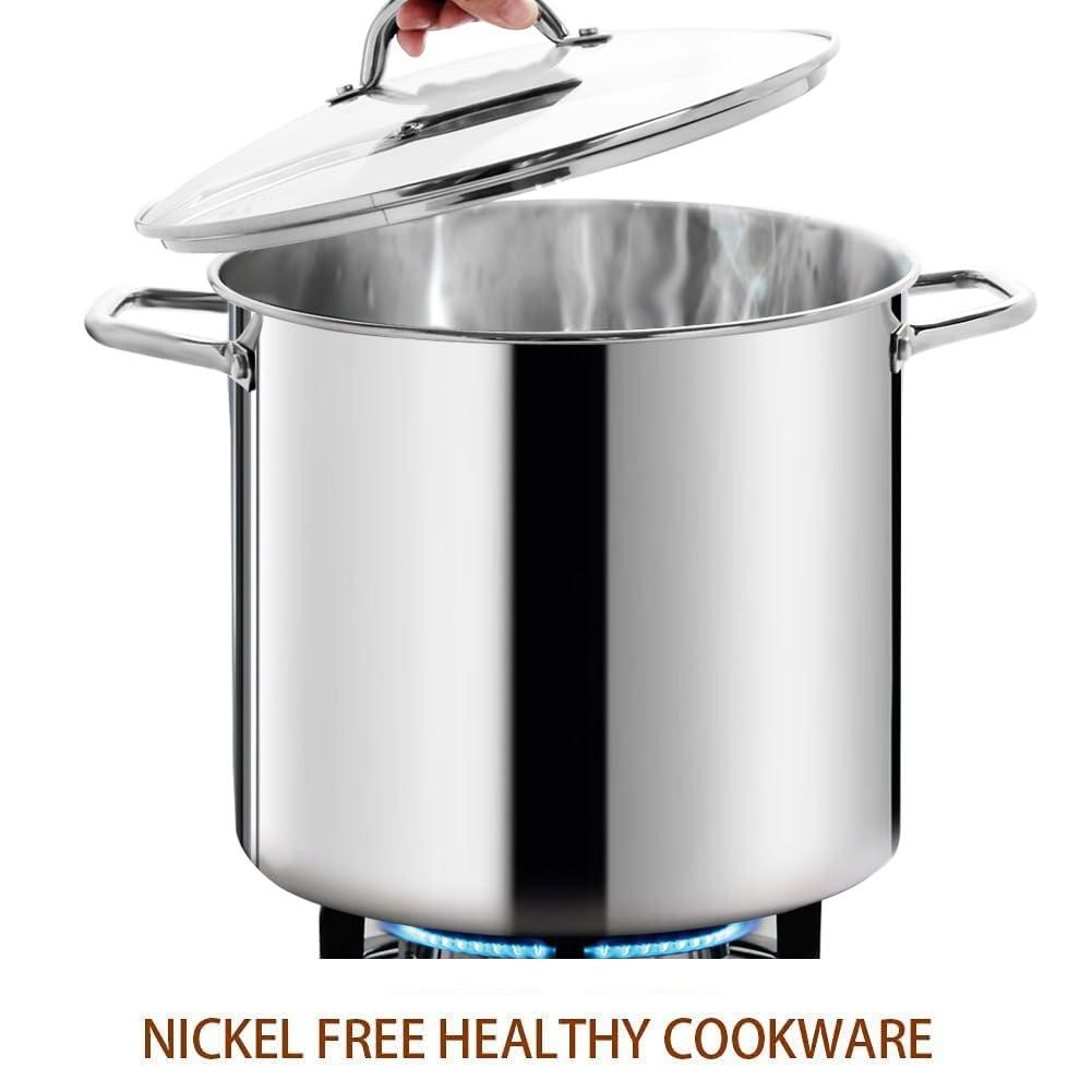 HOMICHEF 24 Quart Large Nickel-Free Stainless Steel Stock Pot With Lid - Polished Heavy Duty Induction Soup Pot - CookCave