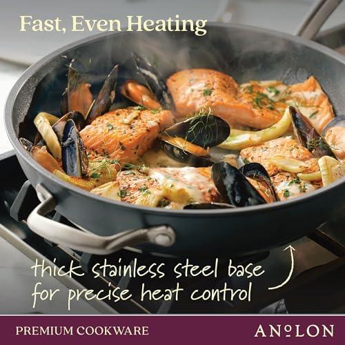 Anolon Accolade Forged Hard Anodized Nonstick Deep Frying Pan / Skillet with Helper Handle and Lid, 12 Inch - Moonstone Gray - CookCave