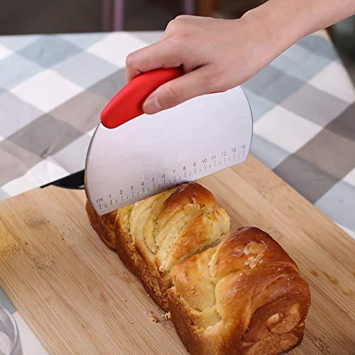 1 pcs Dough Pastry Scraper Chopper/Stainless Steel Dough Scraper Cutter with Ergonomic Rubber Non-Slip Grip/Dough Scraper Cutter/Pro Pastry Pizza Cutter Chopper (Red) - CookCave