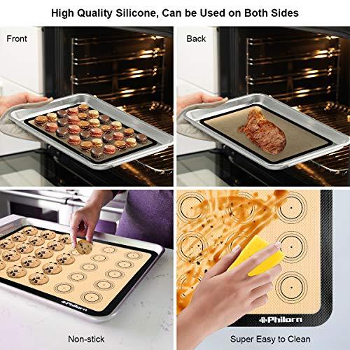 Philorn Silicone Baking Mat Set, 16.5" x 11.42" Macaron Baking Mat, Non-Stick Baking Mat with Baking Tools, 2 Pack Food Safe Baking Silicone Mat, Reusable Baking Mat for Oven, Cookie, Bread - CookCave