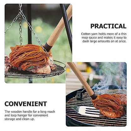 Amosfun 2Pcs BBQ Basting Mops Sauce Brushes, Cotton Fiber Brush and Wood Handle Dish Mop For Roasting or Grilling Kitchen Supply - CookCave