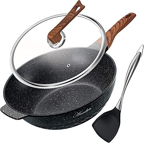 ANEDER Wok Pan Nonstick 12.5 Inch Skillet, Frying Pan with Lid & Spatula Wok Pans for Cooking Electric, Induction & Gas Stoves, Oven Safe - CookCave