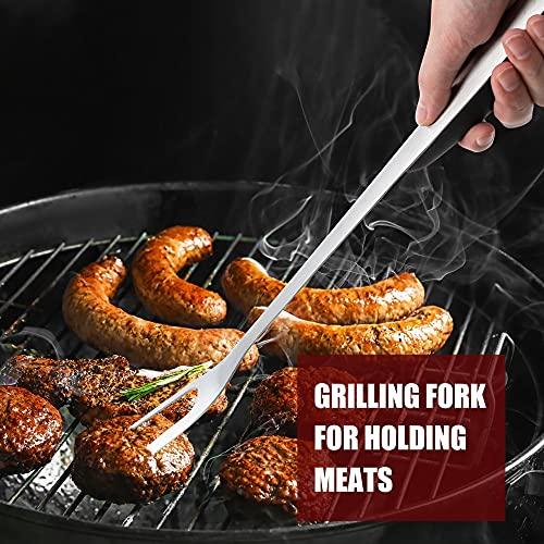 MAGIC FLAME 5PC Grill Tools Set - 18" Heavy Duty BBQ Accessories with Spatula, Fork, Knife, Brush, BBQ Tongs - Ideal Gift for Men - Stainless Steel Extra Long Barbeque Grilling Accessories for Outdoor - CookCave