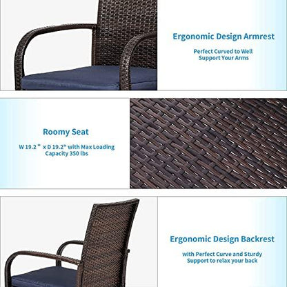 VOYSIGN Outdoor Wicker Dining Chairs, Patio Rattan Dining Chairs, Restaurant Chair with Removable Cushions, Firepit Armchair w/Armrests Set of 2 - CookCave