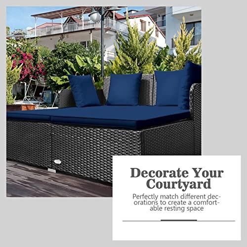 HAPPYGRILL Patio Rattan Daybed Outdoor Loveseat Sofa Set with Padded Cushion Pillows and Sturdy Aluminum Foot Wicker Patio Furniture for Garden Porch Poolside - CookCave