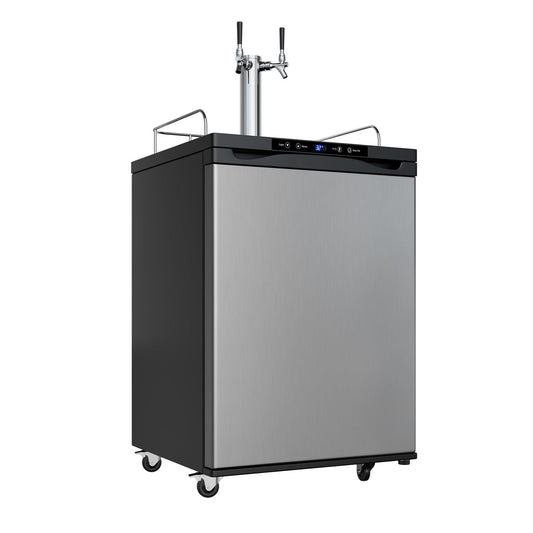 EdgeStar KC3000SSTWIN Full Size Dual Tap Kegerator with Digital Display - Black and Stainless Steel - CookCave