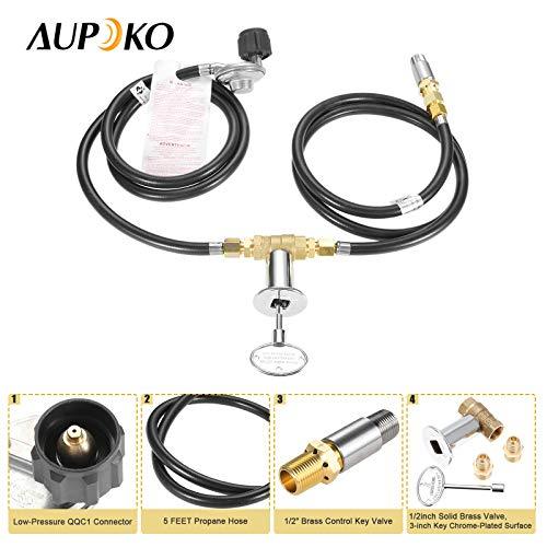 Aupoko Fire Pit Installation Kit with 150K BTU Propane Gas Valve Control Assembly System Kit, Including 1/2' Chrome Key and Quarter-Turn Shut-Off Valve, Replacement for Propane Gas Connection - CookCave