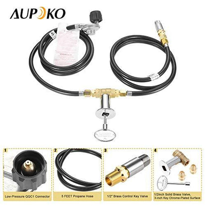 Aupoko Fire Pit Installation Kit with 150K BTU Propane Gas Valve Control Assembly System Kit, Including 1/2' Chrome Key and Quarter-Turn Shut-Off Valve, Replacement for Propane Gas Connection - CookCave