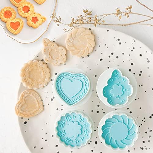 Cookie Stamps Set of 4, Cookie Press Mold, Decorating Supplies for DIY Baking, Cake, Pastry, Easy to Use-Flower Heart - CookCave