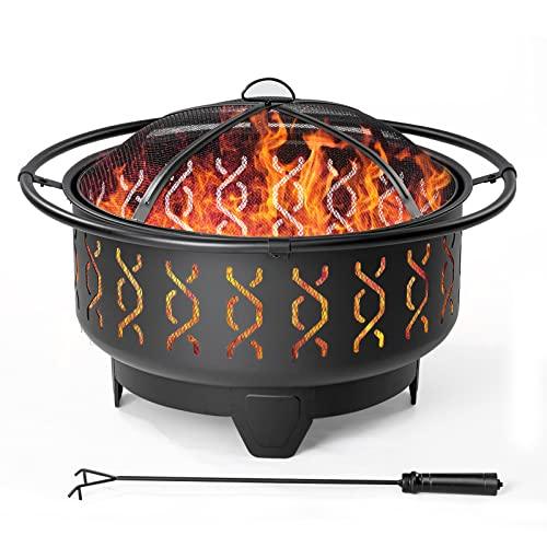 SINGLYFIRE 30 Inch Fire Pits for Outside Wood Burning Outdoor Large FirePit Round Steel Firepit for Patio Backyard Garden Outdoor Heating,with Spark Screen,Log Grate,Poker, Black (SFPR-001) - CookCave