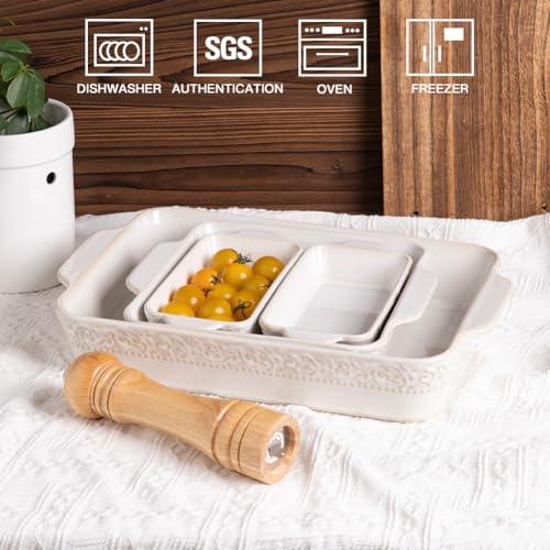 Sweejar Casserole Dishes for Oven, Ceramic Bakeware Set of 4, Rectangular Baking Dish with Handles, Lasagna Pans for Cooking, Gratin, Roasting, Banquet and Daily Use (Kiln-Change White) - CookCave