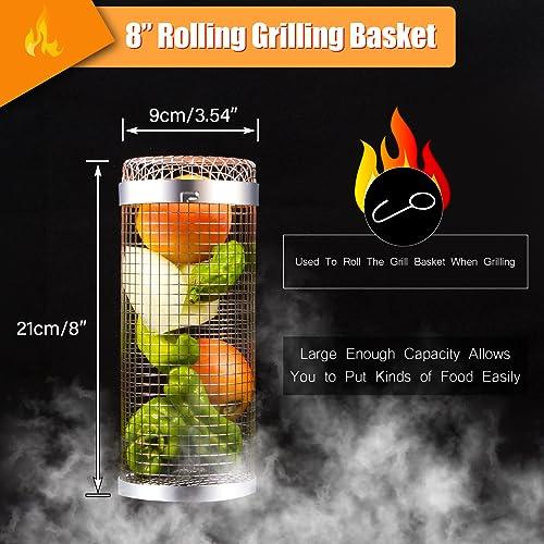 ITMIAYA Rolling Grilling Basket,BBQ Net Tube for Fruits/Vegetables/Meatballs/Sausage/Fish,for Family Gatherings/Party/Camping/Picnic/Barbecue (2pcs-8inch) - CookCave