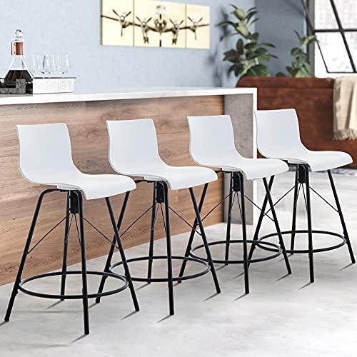 annjoe Swivel Bar Stools Metal Counter Height Stools Plastic Seat Chairs Set of 4 for Indoor Outdoor Home Kitchen Business (30" White) - CookCave