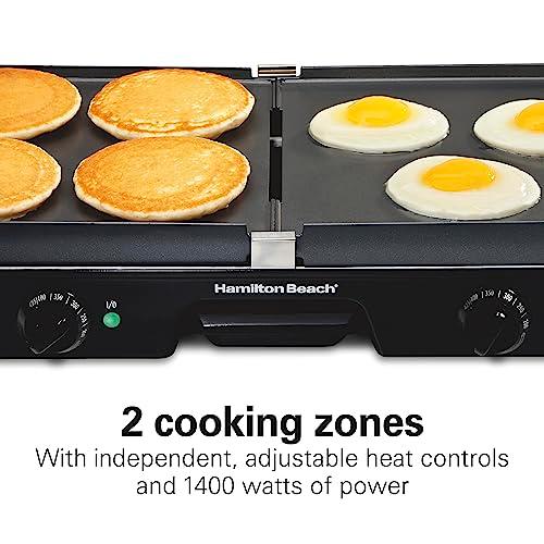 Hamilton Beach 3-in-1 Electric Indoor Grill + Griddle, 8-Serving, Reversible Nonstick Plates, 2 Cooking Zones with Adjustable Temperature (38546), Black - CookCave