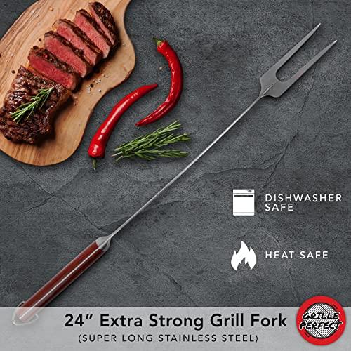 Grill Fork Super Long 24-inch for Grilling, Barbecue and Griddle | Extra Long Stainless Steel Fork with Long Prongs for Fire Pit | Heavy Duty Extra Strong and Wide Turner for BBQ and Outdoor Kitchen - CookCave