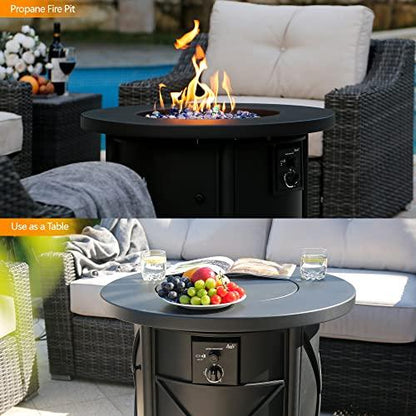 BALI OUTDOORS Propane Fire Pit Table Gas Firepit 30 Inch 50,000 BTU with Fire Glass Cover Lid for Patio, Garden, Backyard and Porch - CookCave