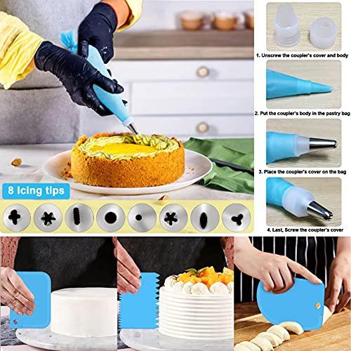 P&P CHEF 153Pcs Cake Baking Pan Set Decorating Supplies Kit, Stainless Steel 4/6/8/9.5 Inch Cake Pans with Icing Tips Tools, Parchment Papers, Whisk, Egg Separator, Muffin Cups, Measuring Spoon - CookCave