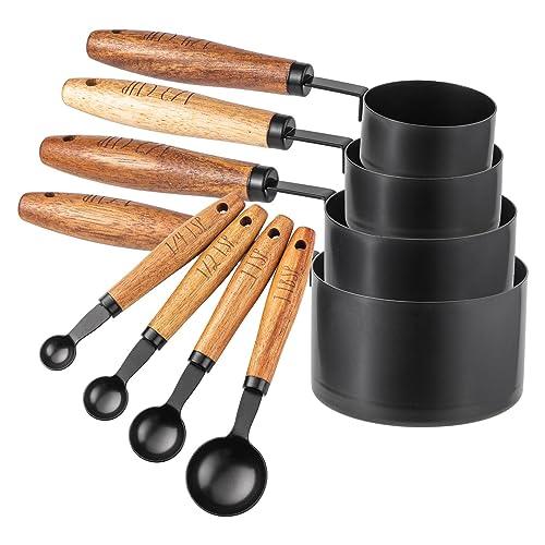 8 Piece Measuring Cups Set and Measuring Spoons Set-Nesting Kitchen Measuring Set, Liquid and Dry Measuring Cup Set (Black) - CookCave