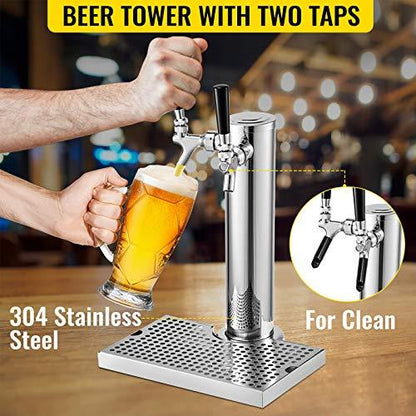 VEVOR Kegerator Tower Kit, Double Tap Beer Conversion Kit, No Tank Keg Conversion Kit, Stainless Steel Keg Tower, Deluxe Kegarator Beer Conversion With Dual Gauge Regulator & D-System Keg Coupler - CookCave