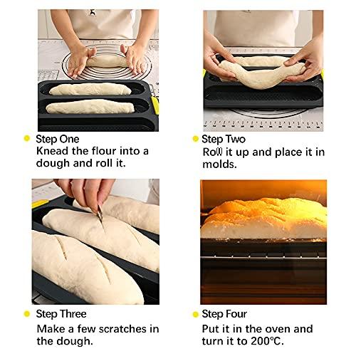 loaf pan atrccs Set of 1 with four buns French bread loaf pan bread pan non-stick pan easy to release household silicone food baking breakfast afternoon tea romantic dinner tool (black) - CookCave