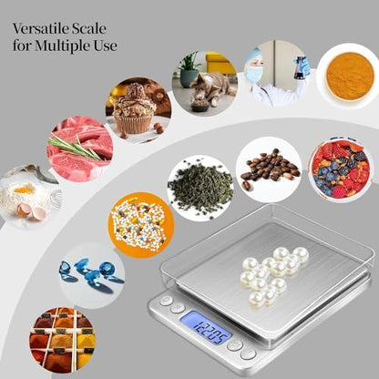 MEIYA Digital Gram Scale 1000g/0.01g, Scale for Food Ounces and Grams, Upgrade USB Charging Kitchen Scale Digital Weight for Cooking, Baking, Tare Function, 9 Units, 2 Tray - CookCave