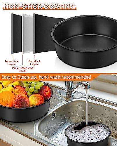 TeamFar Cake Pan, 4'' / 6''/ 8'' Round Baking Tier Pan Set, with Non-Stick Coating Stainless Steel Core, for Steaming Serving, Healthy & Heavy-Duty, Release Easily & Easy Clean, Set of 3, Black - CookCave