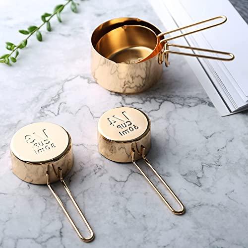 LYFJXX Gold Measuring Cups and Spoons Set, 8 PCS Metal Measuring Cups and Stainless Steel Measuring Spoons Set for Kitchen - CookCave