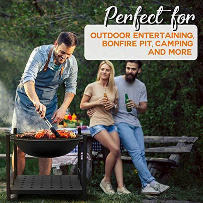 SereneLife Portable Outdoor Wood Fire Pit - 2-in-1 Steel BBQ Grill 26" Wood Burning Fire Pit Bowl w/ Mesh Spark Screen, Cover Log Grate, Wood Fire Poker for Camping, Picnic, Bonfire - SLCARFP54 - CookCave