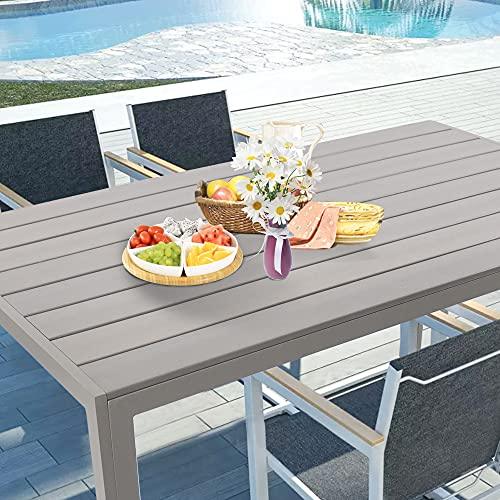 Dporticus Outdoor Dining Table for 6 Person, 55” Weather-Resistant Patio Dining Table with Wood Like Tabletop and Sturdy Aluminum Frame for Outside Indoor Garden Backyard Use, Grey - CookCave