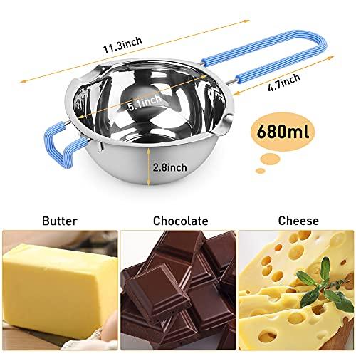 680M Double Boiler Pot Set,0.7QT Chocolate Melting Pot and 1600ML/1.7QT Stainless Steel Pot,Insert Melting Pot with Heat Resistant Handle for Chocolate,Butter,Candle,Candy and Soap - CookCave