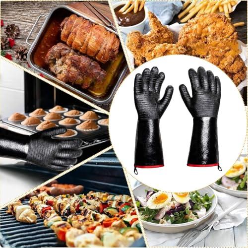 JENPOS BBQ Gloves - 1472°F Thicken Heat Resistant Gloves w/S-Hook 14 in Kitchen Oven Mitts Waterproof Grill Gloves Oil Resistant Grilling Gloves Cooking Gloves for Turkey Fryer/Baking/Oven/Smoker - CookCave
