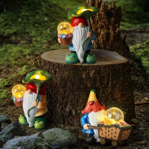 Grovind Garden Gnomes Decor Clearance, Solar Gnomes Statues Hold Magic Orb with LED Lights, Outdoor Gnome Statue with Frog Shoes Gnome Figurine for Patio Lawn Decorations Outside Gifts - CookCave