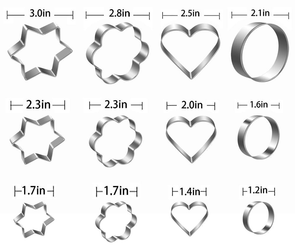 Metal Cookie Cutters Set - Star Cookie Cutter Round Biscuit Cutter Heart Small Star Cookie Cutters Mini Flower Molds Cutter for Baking (12 Round Heart Flower Star Cookie Cutters) - CookCave