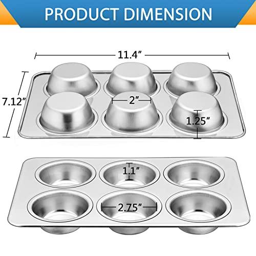 E-far Muffin Pan Set of 2, Stainless Steel Muffin Pan Tin for Baking, 6-Cup Metal Cupcake Pan Tray, Non-toxic & Healthy, Oven & Dishwasher Safe, Regular Size - 11.44 x 7.12 x 1.25 inch - CookCave