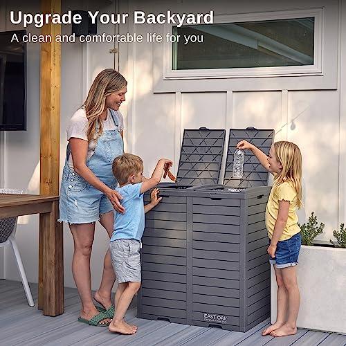 EAST OAK 62 Gallon Outdoor Trash Can, Waterproof Resin Garbage Can with Tiered Lid and Drip Tray, Outside Trash Bin for Patio, Backyard, Deck, Grey - CookCave