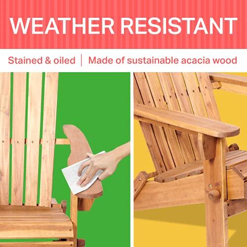 Plant Theatre Wooden Adirondack Chair - Weather Resistant, Acacia Wood, Foldable Fire Pit Chairs for Porch, Deck, Lawn and Campfire - Outdoor Patio Furniture - CookCave