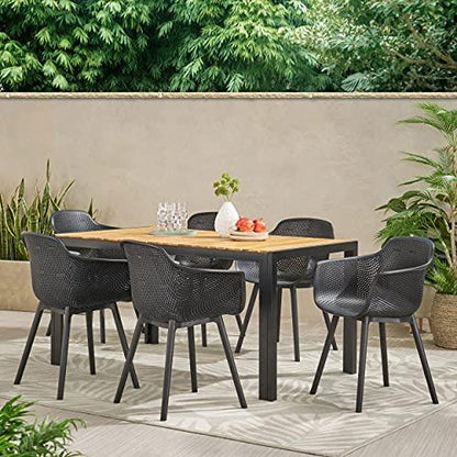 Christopher Knight Home Flora Outdoor Dining Sets, Black + Teak - CookCave