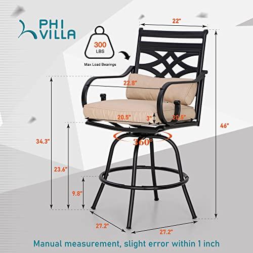 PHI VILLA Outdoor Swivel Bar Stools Set of 2, Metal Tall Patio Bar Height Chairs, Strong and Heavy Duty Outdoor Counter Height Bar Stools with Cushion and Pillow, Max Load Bearing up to 300 Lbs - CookCave