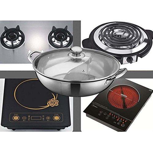 Yzakka Stainless Steel Shabu Shabu Hot Pot Pot with Divider for Induction Cooktop Gas Stove (30cm, With Cover) - CookCave