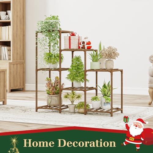 Bamworld Plant Stand Indoor Wood Plant Shelf Outdoor Tiered Plant Rack for Multiple Plants 3 Tiers 7 Pots Ladder Plant Holder Plant Table for Plant Pots Boho Home Decor for Gardening Gifts - CookCave